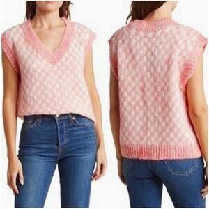 FRNCH Paris Pink Checkered Sweater Vest Size S/M